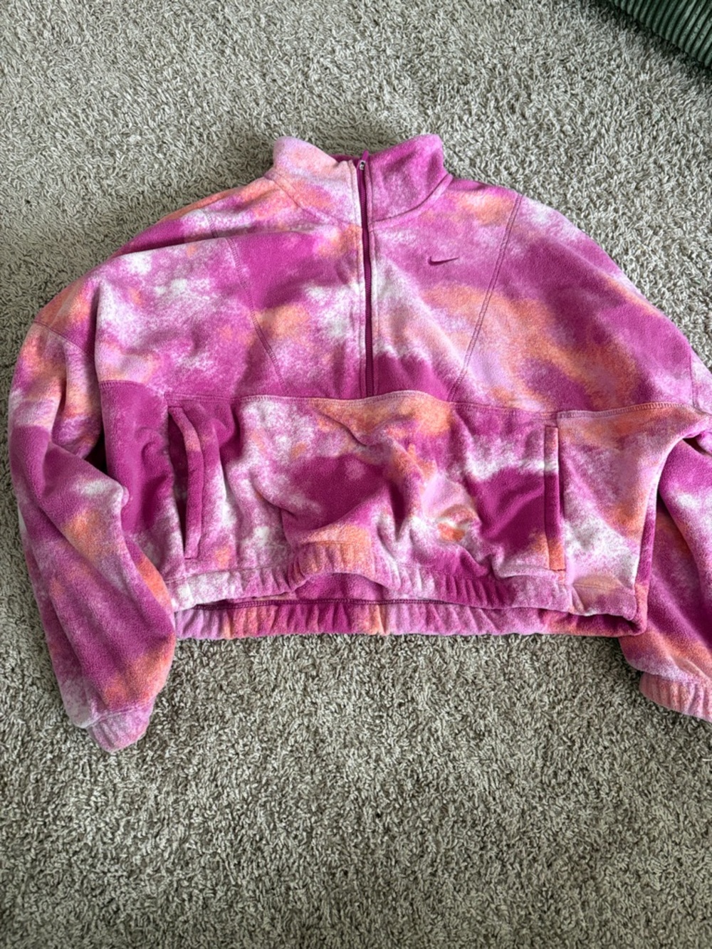 Nike Pink and Orange Tie-Dye Half-Zip Fleece Pullover